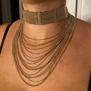 Gold and Silver Layered Bead Choker Necklace - Designer Style
